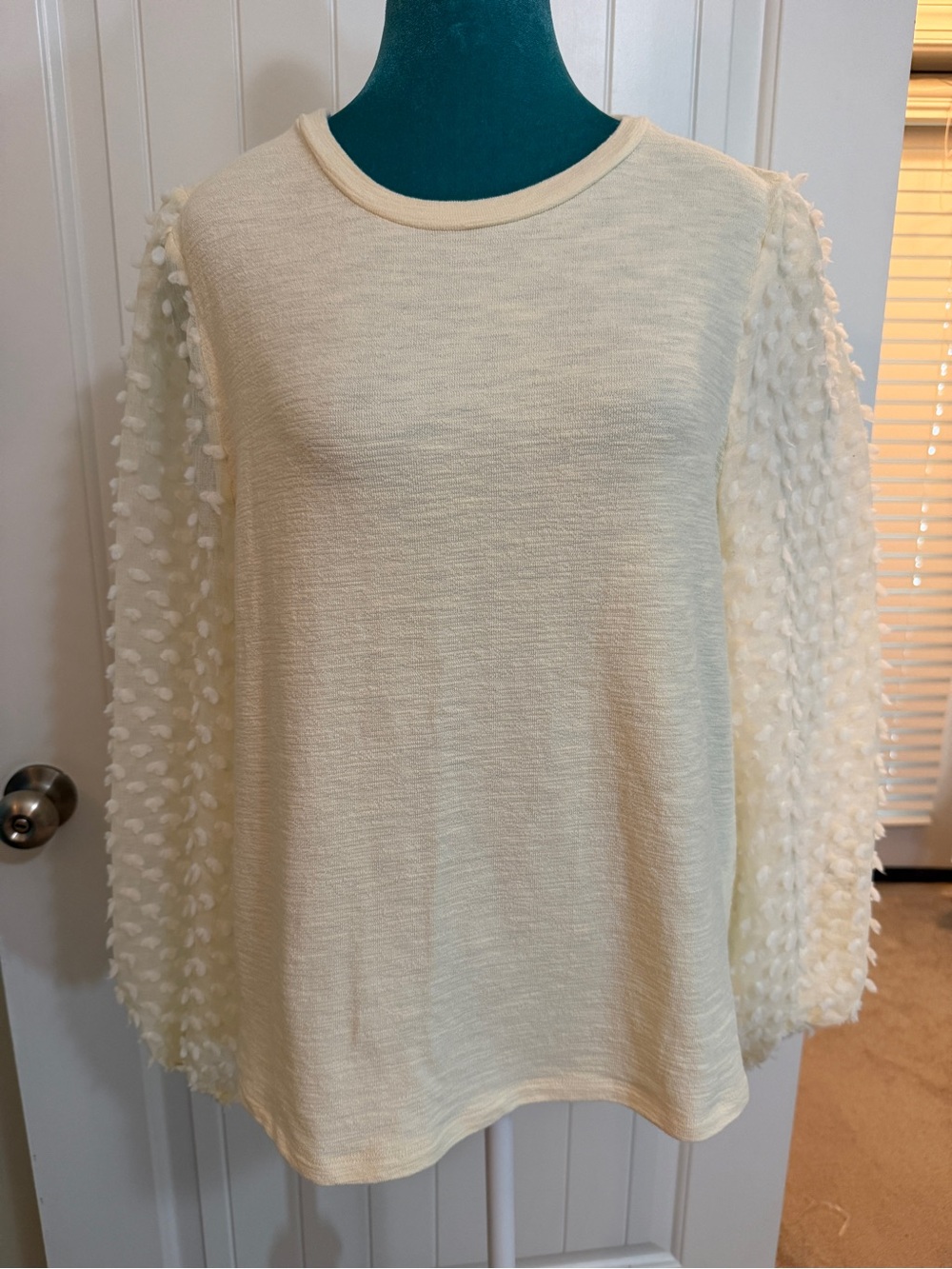 Anthropologie Maeve Cream Swiss Dot Puff Sleeve Blouse Sz Large
